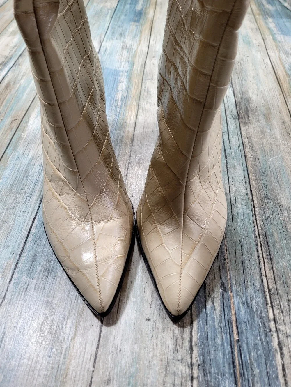 SCHUTZ Cream Croc-Embossed Over-the-Knee Boots